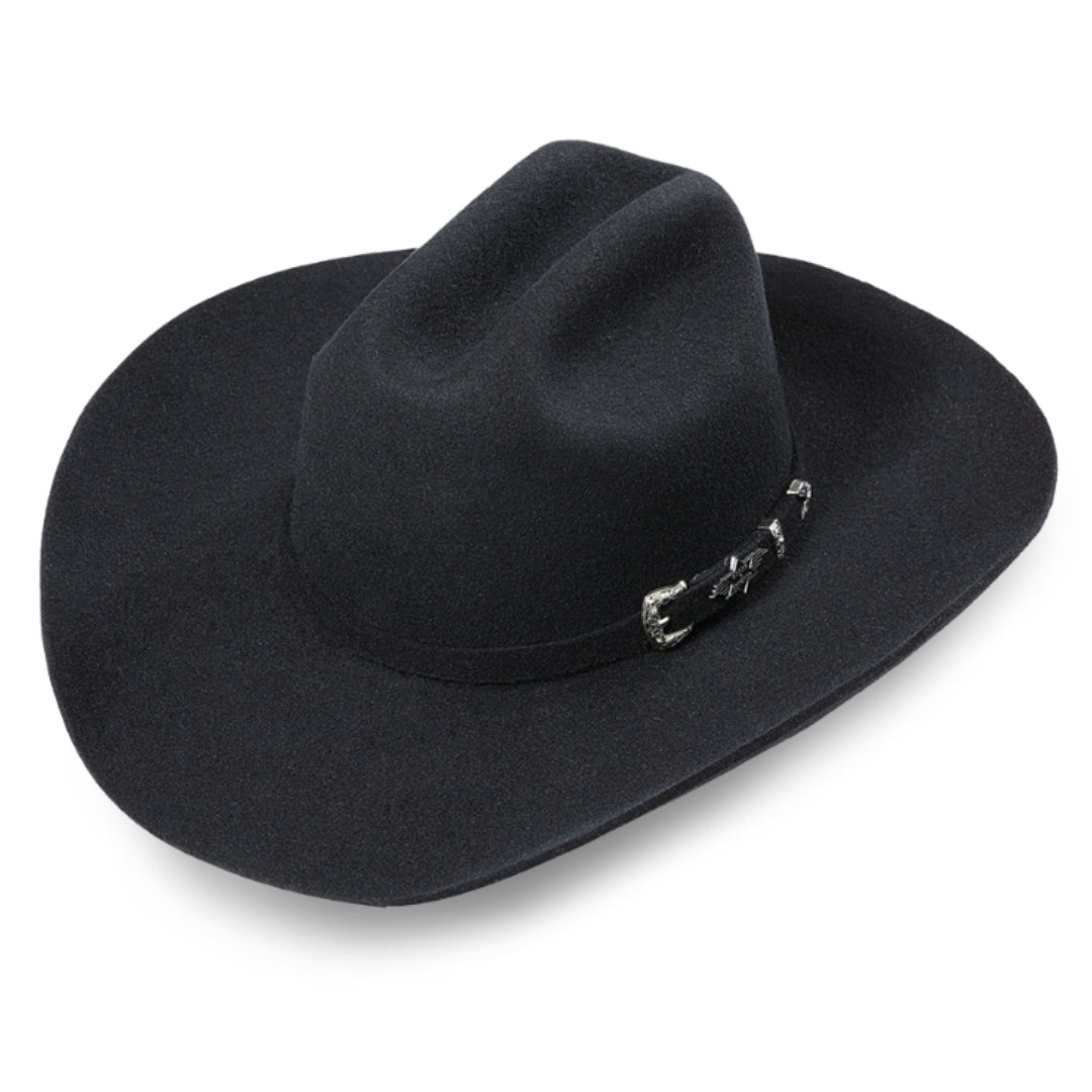 Front view of Houston Black Cowboy Hat by Stars & Stripes in wool felt