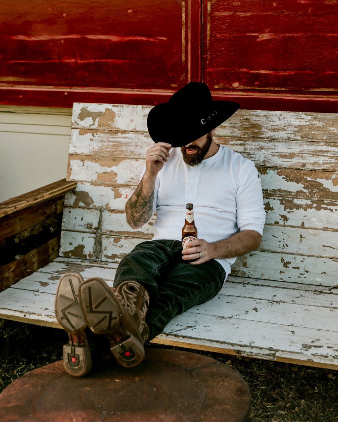 Top-down shot of Stars & Stripes Houston cowboy hat in black