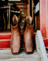 Top-down view of Ariat Booker Ultra men’s western boot in brown