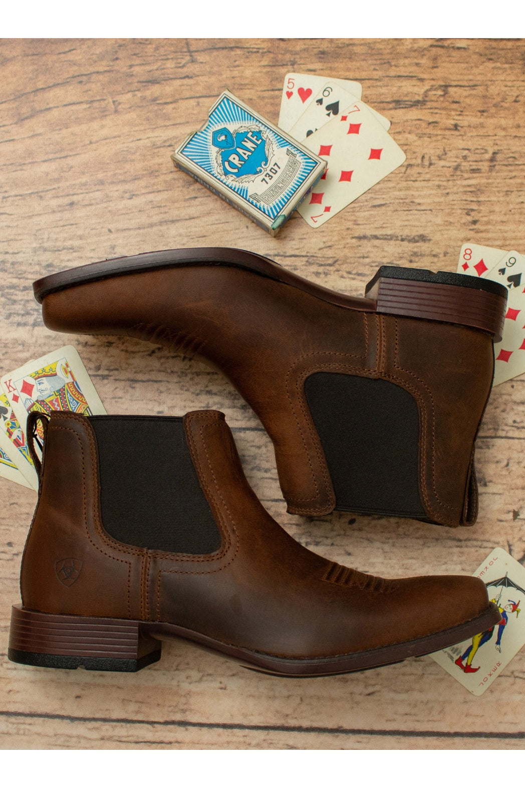 Side view of Ariat Booker Ultra Square Toe Western Boot in brown leather