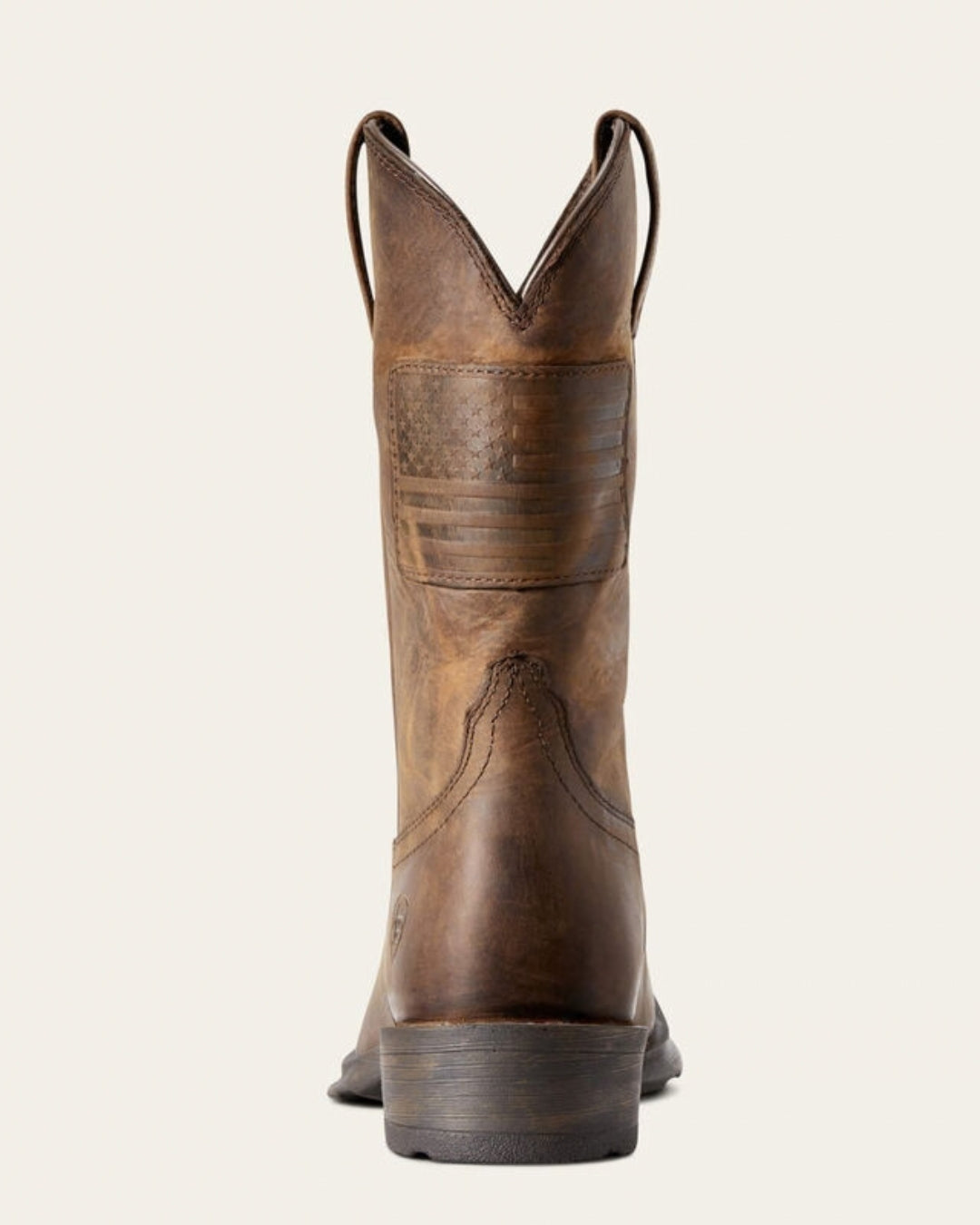 Back view of the Ariat Rambler Patriot cowboy boot showing pull tabs and stacked heel