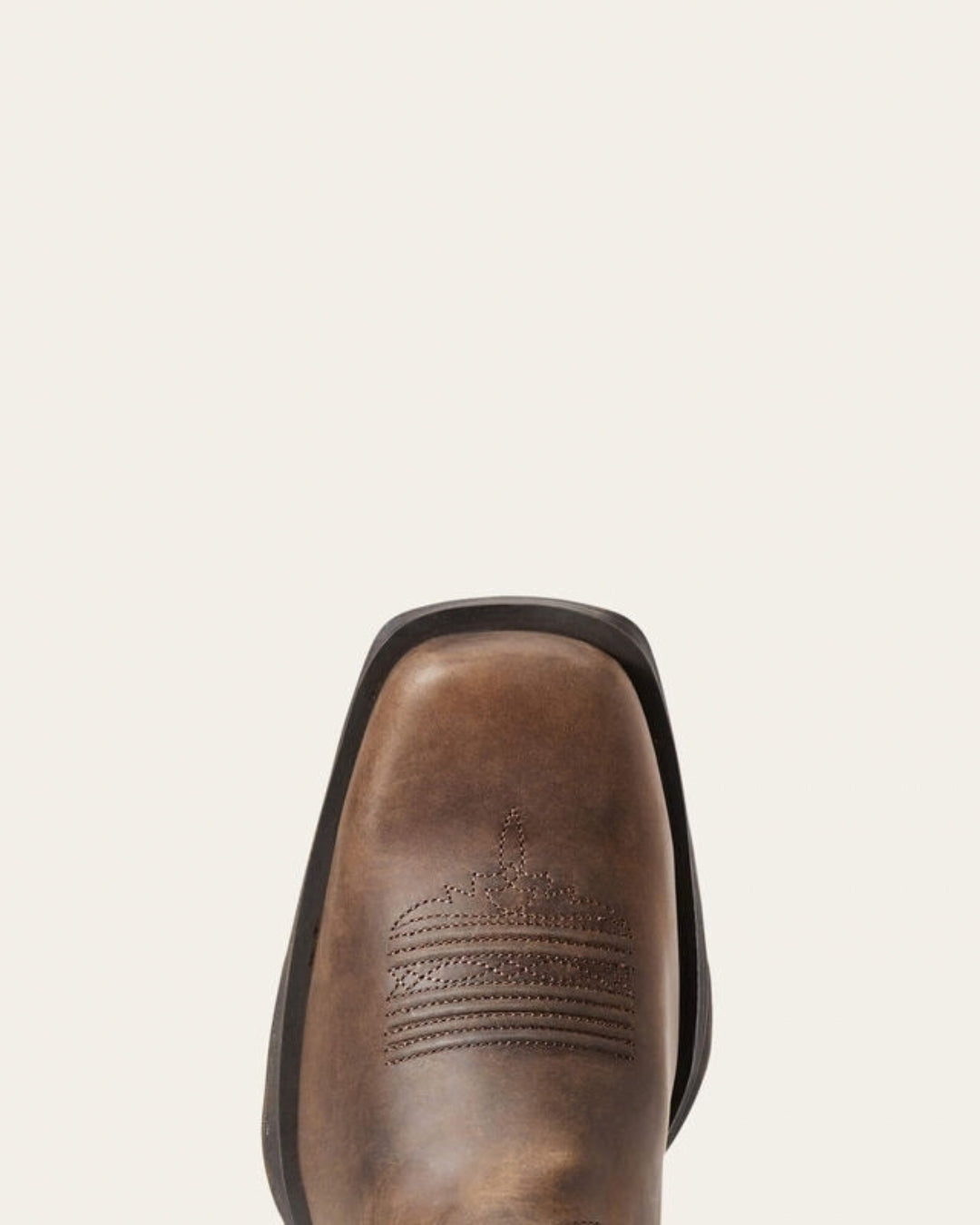 Close-up of the square toe on the Ariat Rambler Patriot boot with decorative stitching