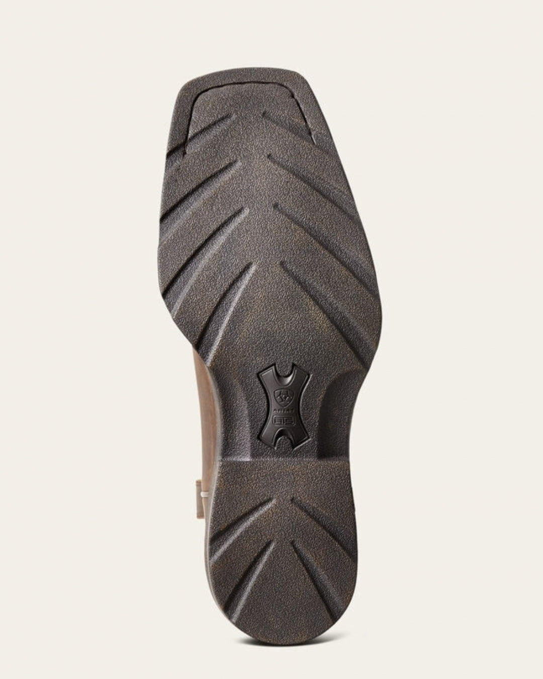 Rubber outsole of the Ariat Rambler Patriot western boot with deep tread and Ariat logo