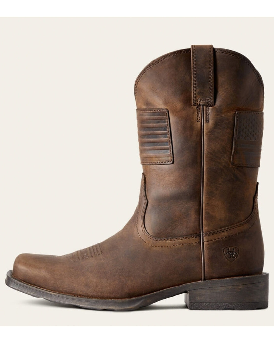 Side view of the Ariat Rambler Patriot western boot showing 11" shaft, square toe and 1.5" country heel