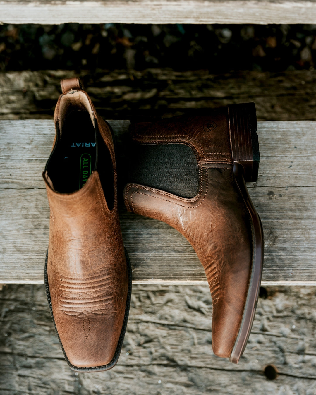 Ariat Booker Ultra Square Toe Western Boot in brown leather