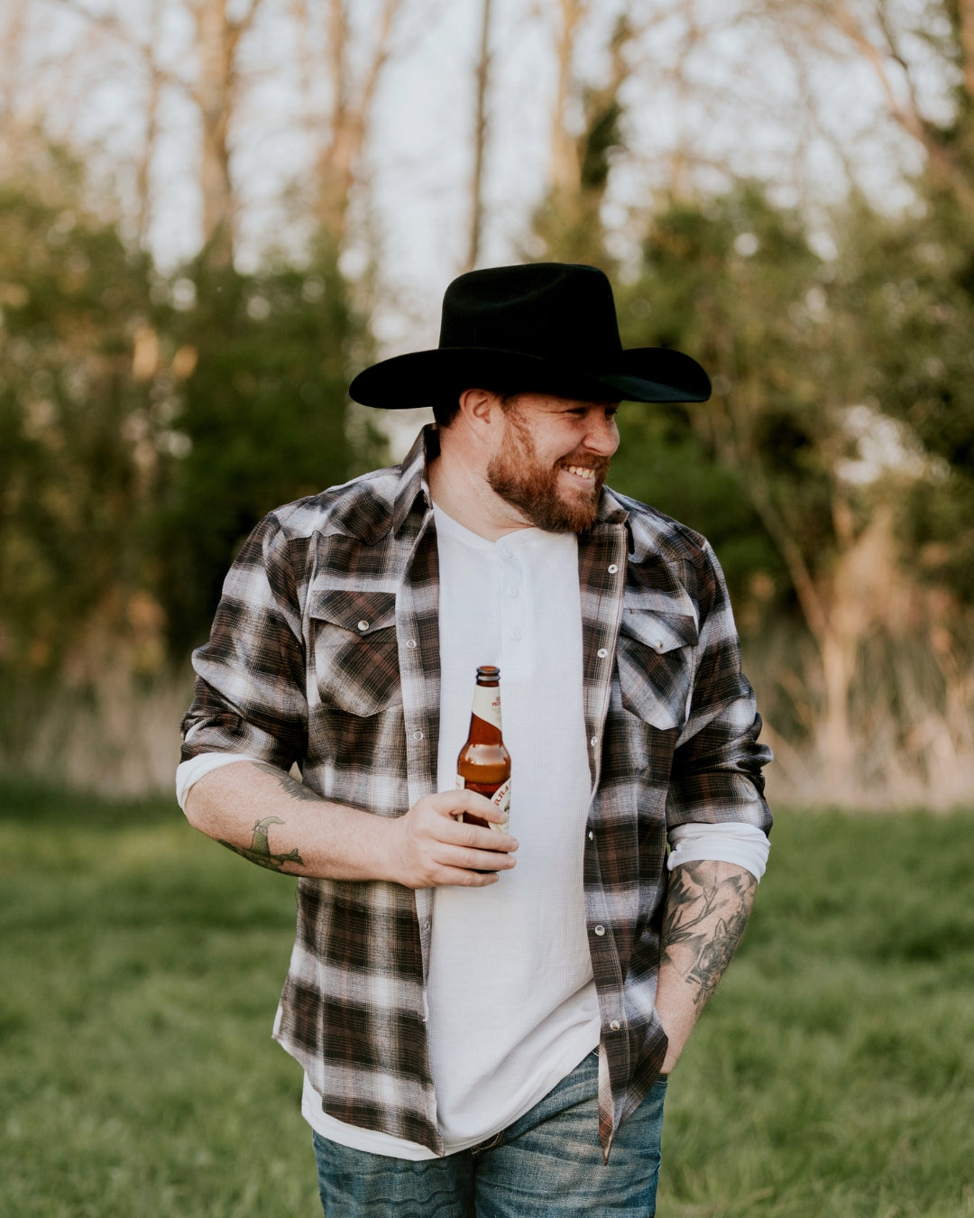 Side profile of black felt Houston cowboy hat with classic western crown
